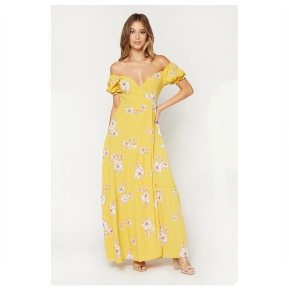 🌼 EUC Flynn Skye Annabelle Wrap Maxi Dress Yellow Floral Size Small